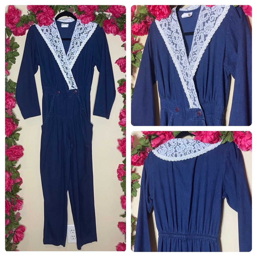 Vintage Denim & Lace Cottagecore Jumpsuit 5/6
